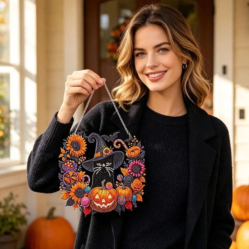 Halloween Acrylic DIY Home Decoration Creative Black Cat Moon Skull Pumpkin Diamond Painting Gifts Handmade Festival Ornaments