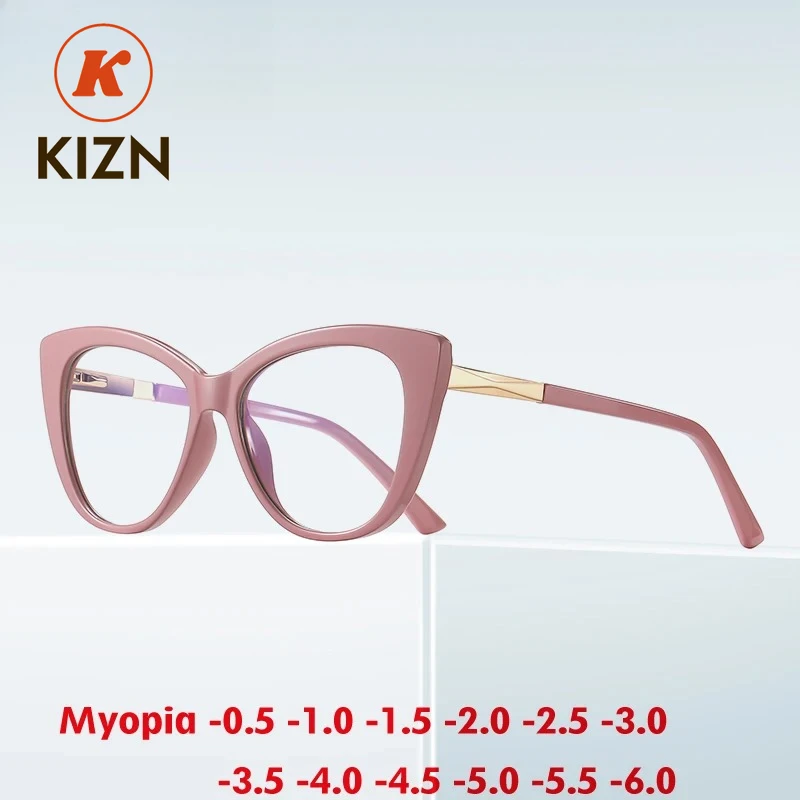 

KIZN TR90 кошачий глаз очки для близорукости оправа модные женские анти-синий свет на заказ оптические винтажные очки по рецепту от -0,50 до -10