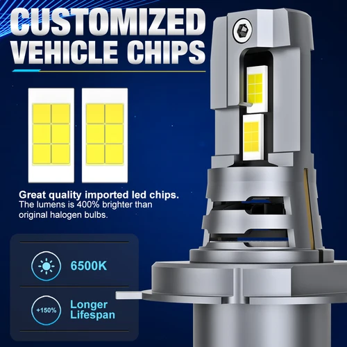 Imagen 2 del producto 40000LM Canbus H4 bombillas de faros LED 9003 HB2 haz alto y bajo 120W luces de coche 24 CSP 3570 Turbo lámparas de diodo Led 12V 6500K