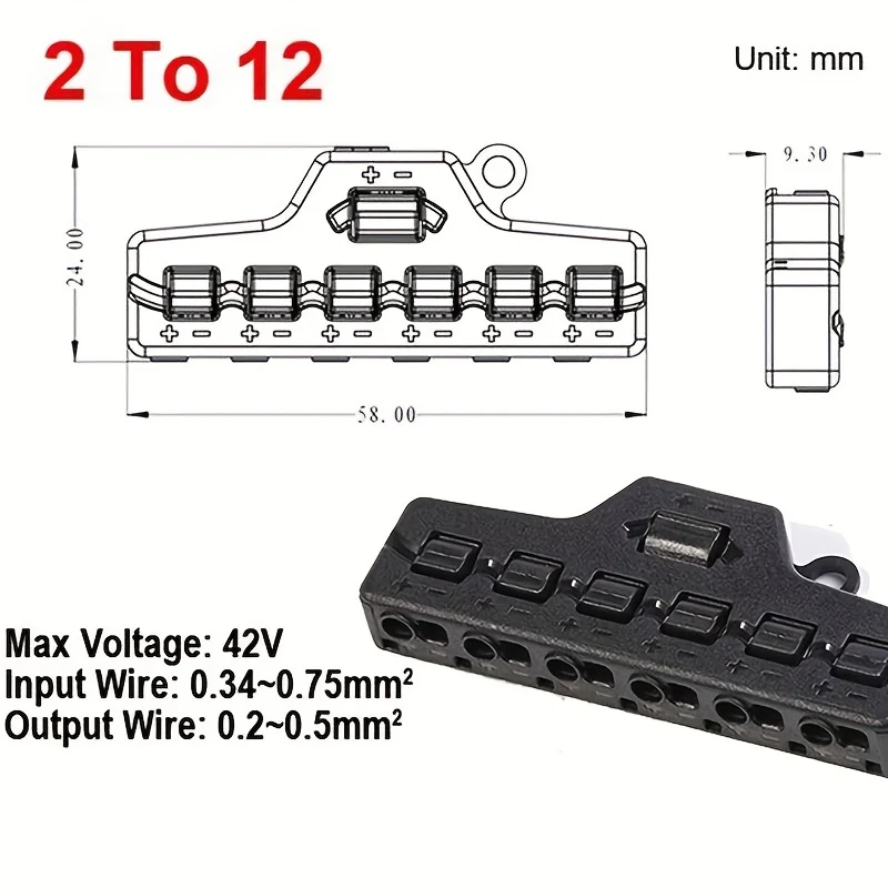 1pcs 2-6/12 LED distributor terminal connector, quick connection to copper hardware, no battery required