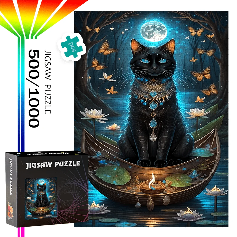 Black Cat, Ship 500 pezzi/1000 pezzi Gioco puzzle - Regali - Gioco interattivo per la famiglia - Puzzle - Decorazione per la casa - Brain Challenge Desi