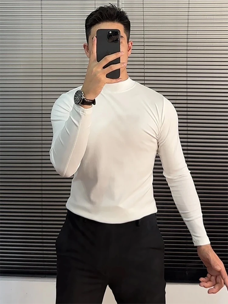 

Мужская хлопковая эластичная футболка премиум-класса в корейском стиле, облегающая, повседневная, однотонная, для ношения под одеждой