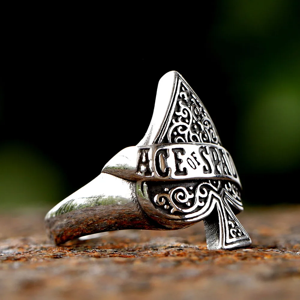 2024 New 316L Stainless Steel Vintage Ace of spade playing card Ring For Men Women Punk Motorcycle Jewelry Party GIFT