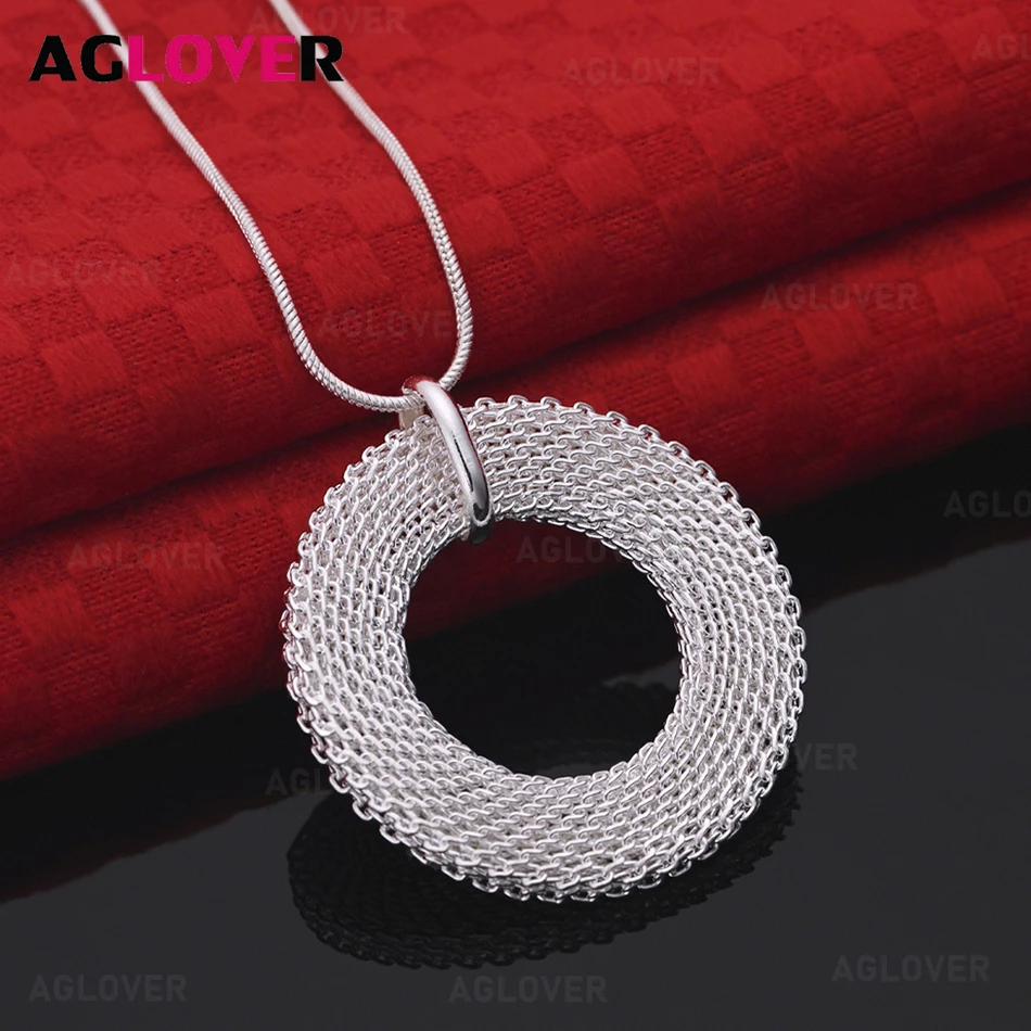 

AGLOVER 925 Sterling Silver Round Braided Pendant Necklace Retro Versatile Accessories Women's Birthday Gift Jewelry