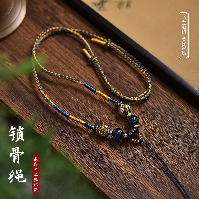 

Style Pendant Tibetan Thangka Necklace Hand Kneaded Cotton Rope Five Way God Of Wealth Handmade Woven Lucky Jewelry