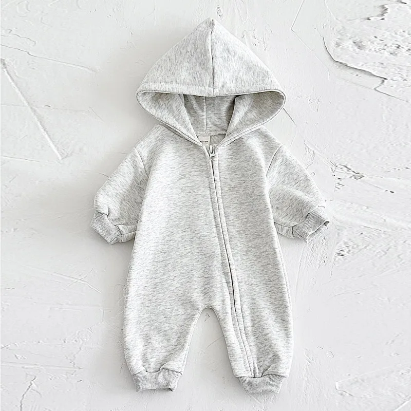 

New Spring and Autumn Thickened Newborn Long Sleeve Hooded Zipper Climbing Clothes for Babies Round Neck Infant Jumpsuit