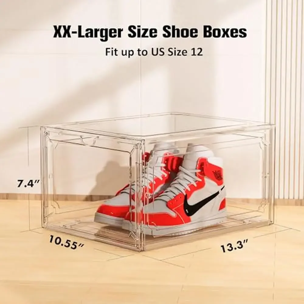 Clear Plastic Stackable Shoe Storage Organizer with Magnetic Door & Ventilation Design XX-Large 7-Pack Shoe Boxes Case Rack