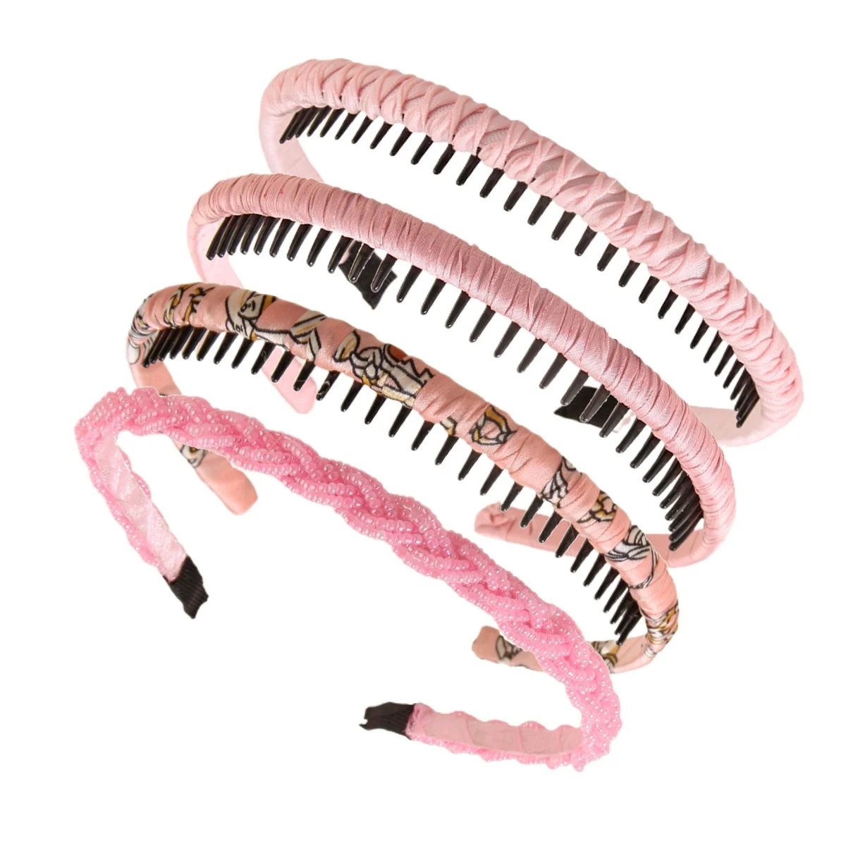 

Wavy Headband Teeth Hair Headband with Combs Non-slip Sports Thin Hair Bands Tie-dye Hair Accessories for Women Girls 4Pcs/Set