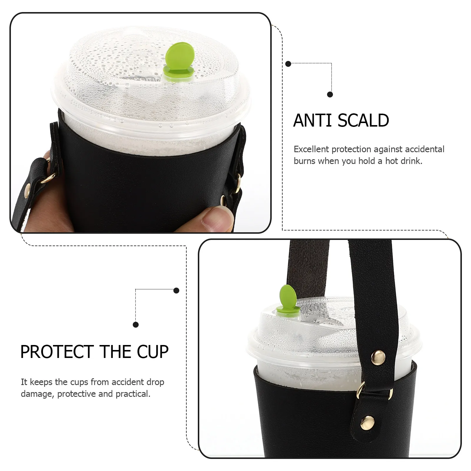 1Pcs Elegant Simple Design PU Cup Cover with Handle Strap Protective Insulated Sleeve for Hot Cups Festival Home Office Use