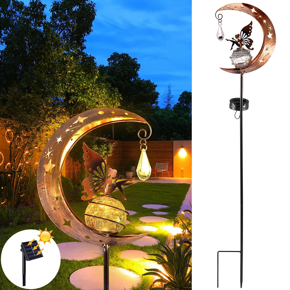 

Solar Garden Lights Warm White LED Waterproof Fairy Garden Lights Outdoor Pathway Lights Solar Powered Garden Metal Decorations
