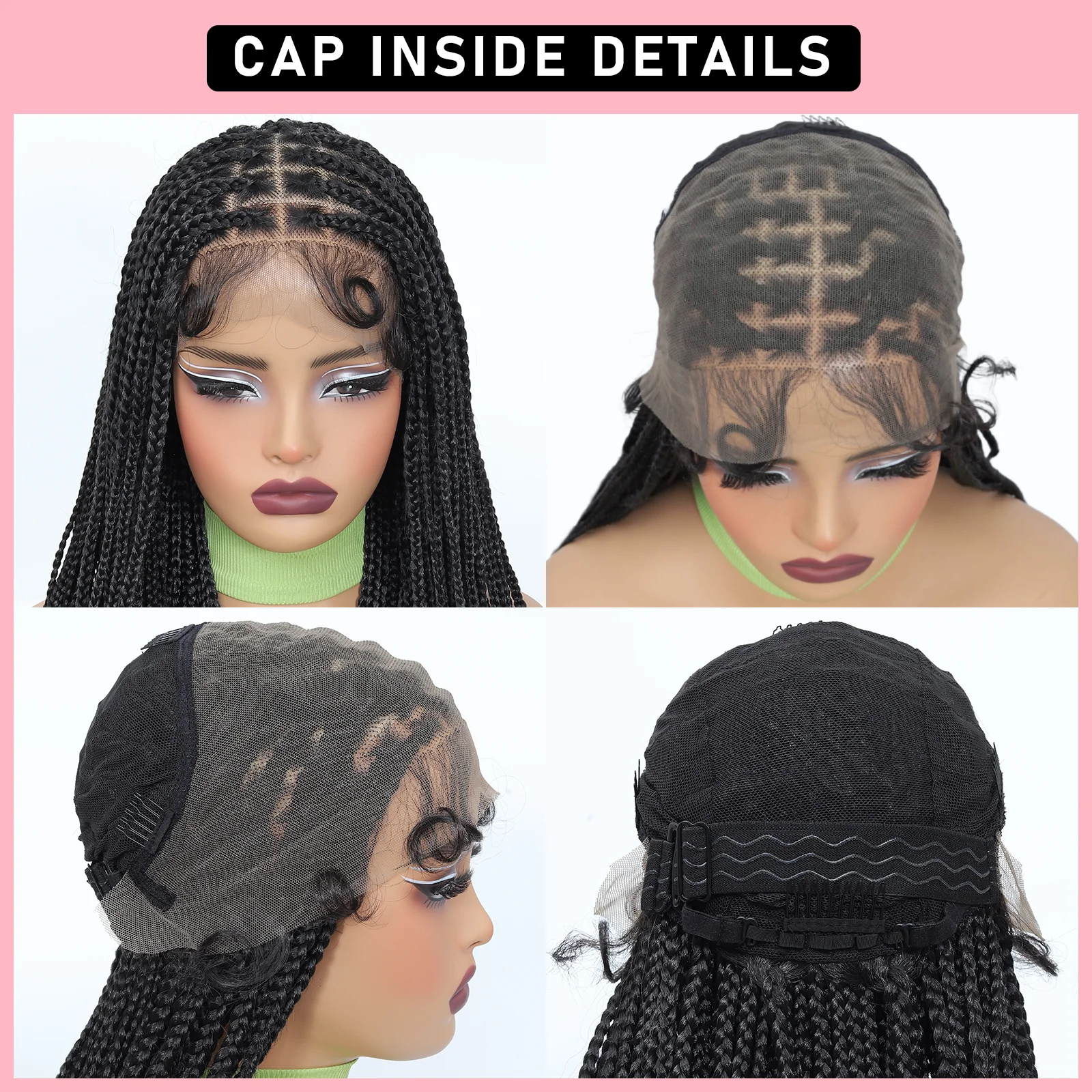 38Inch Full Lace Knotless Braided Wigs Synthetic Box Braid Wig with Curly Ends for Women Lace Frontal Brais Wigs with Baby Hair