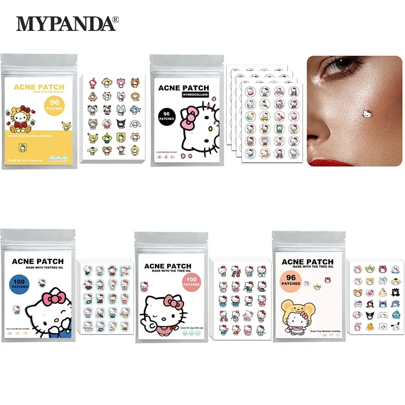 96/100/120 Patches Sanrio Hello Kitty Kuromi Acne Patches Removal Pimple Patches Spots Marks Concealer Repair Sticker Waterproof