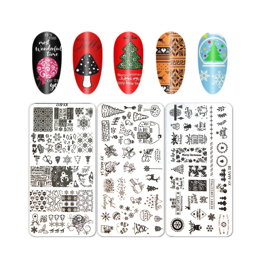 Christmas Plate Nail Stamping Plates Festival Snowflake Pattern Nail Art Image Plate Stainless Steel Stencil Tools Xmas New Year