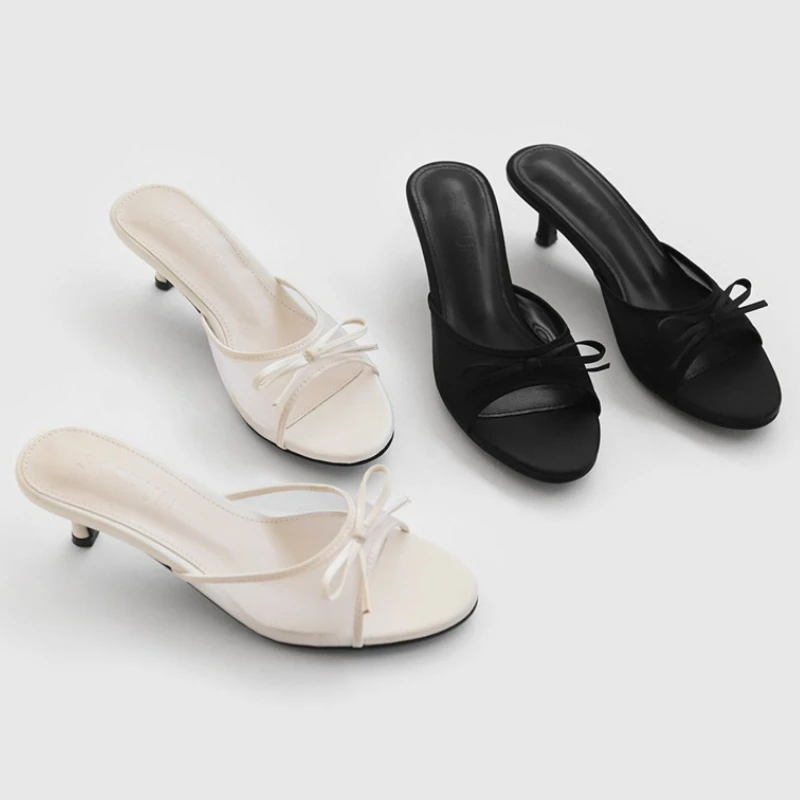 

Summer Mesh Women Slippers Fashion Butterfly-knot Thin Heels Party Slide 2026 New Outdoor Dress Summer Shoes