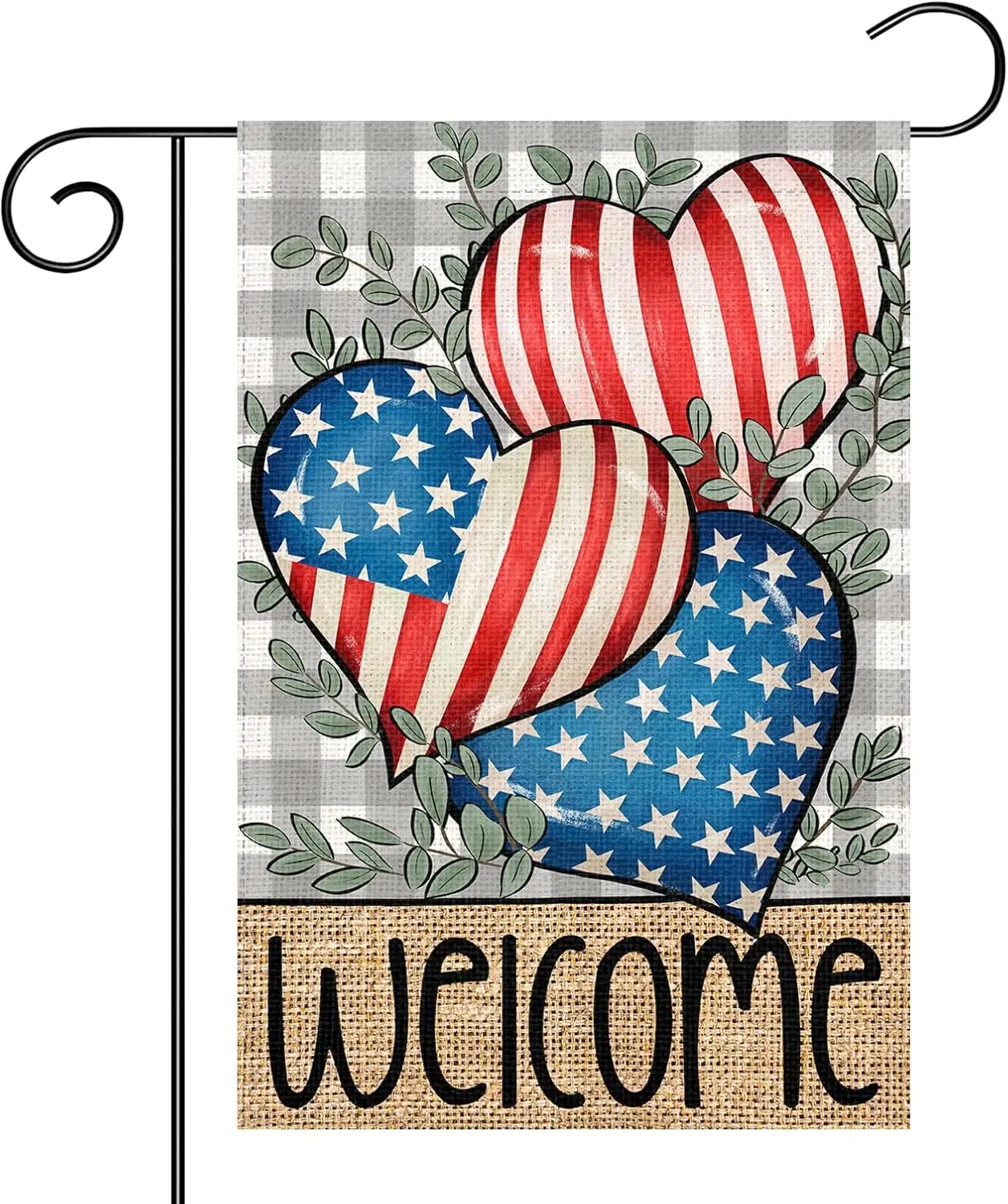 July 4th Independence Day Welcome Garden Flag 12x18 Inch Patriotic Hearts Double Sided Burlap Garden Flag for Outdoor Yard M ZZM