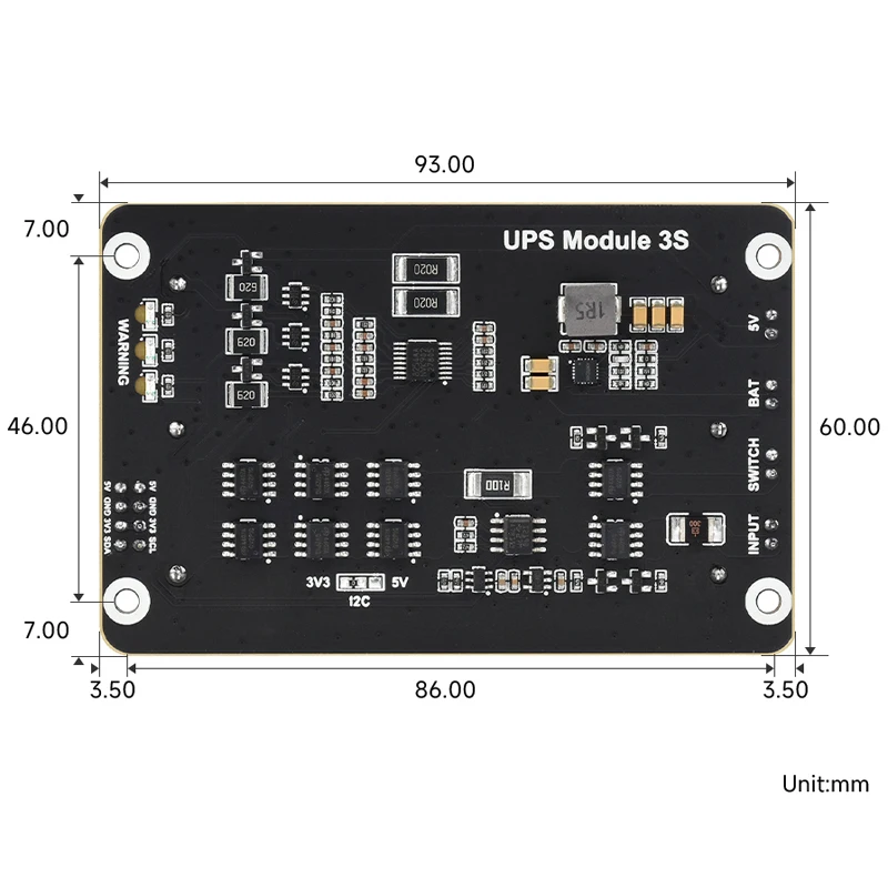Raspberry Pi 4B/Pi 5 UPS Power Module UPS Uninterruptible Power Supply with 5V 5A Output, Support for Pass-Through Charging  I2C