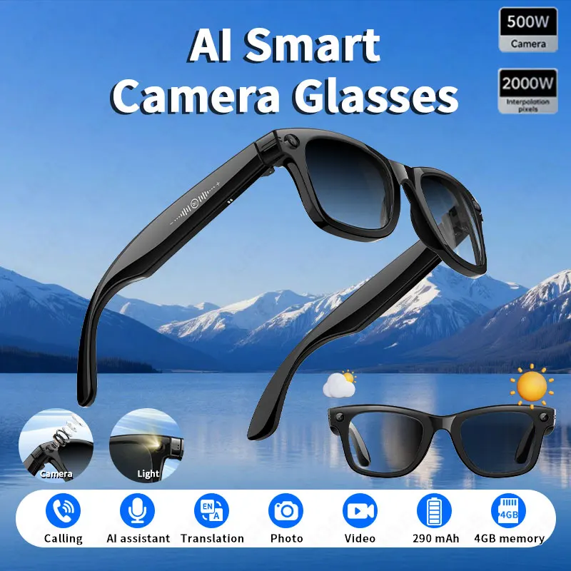 

LIGE 5MP Camera Sunglasses 2025 New Video Recording Bluetooth Call Music Play Languages Translation AI Smart Glasses Men Women