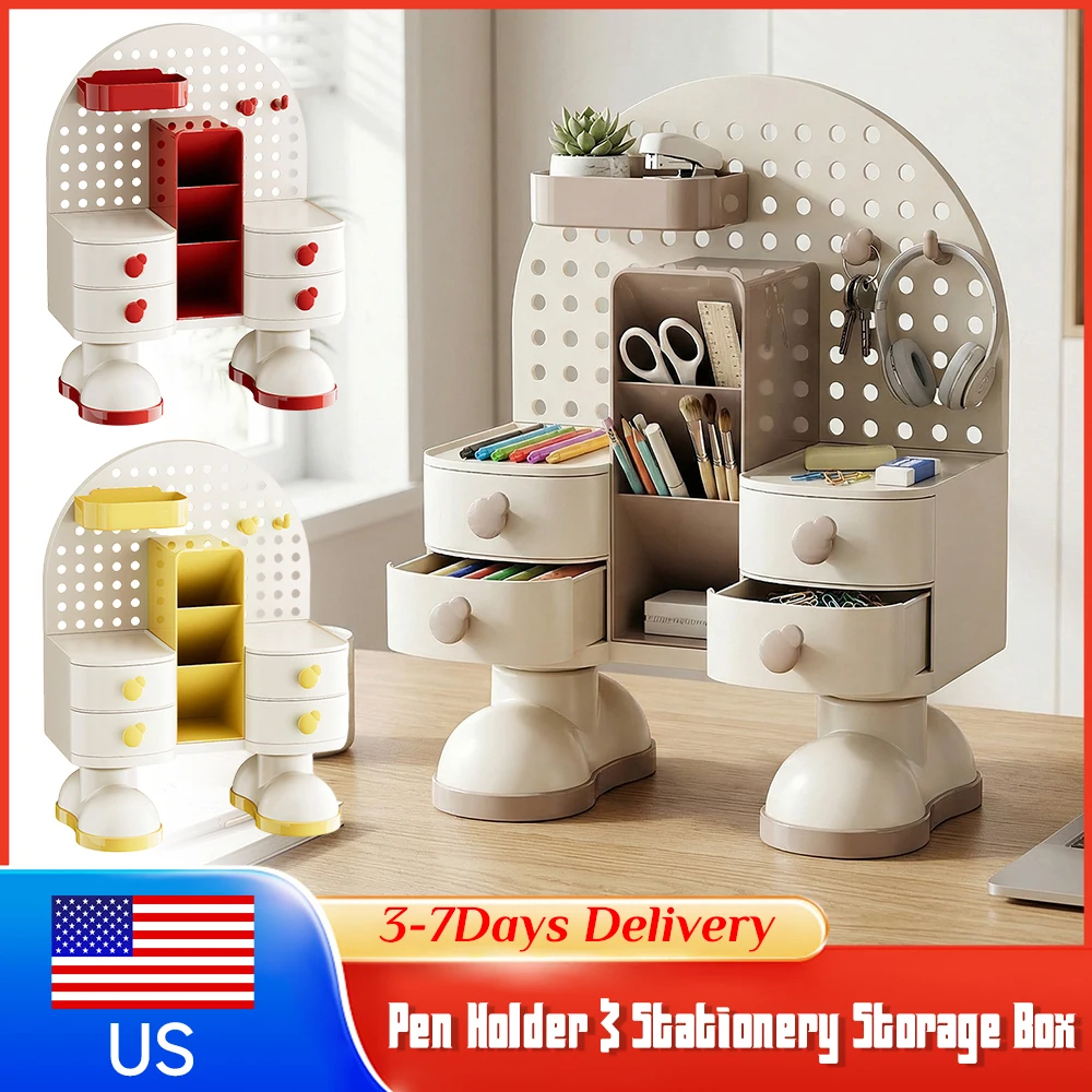 

﻿ Пластиковый органайзер для канцелярских принадлежностей: настольный перфорированный стеллаж с ящиками, подставкой для ручек и полками для хранения для офиса, школы, дома, рабочего стола