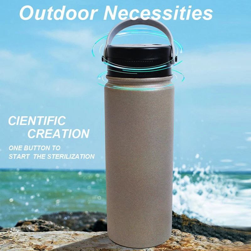 

2pcs 550ml Wide Mouth Outdoor Sports Tumbler UV Sterilization Bottle Cap Magnatic Charging Leak-Proof LED Thermos Handle Flask