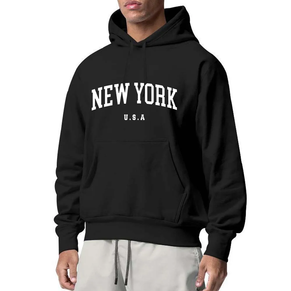 Men Women New York U.S.A City Hoodies Fashion Letter Printed Graphic Sweatshirts Loose Casual Harajuku Hooded Pullover Sportwear