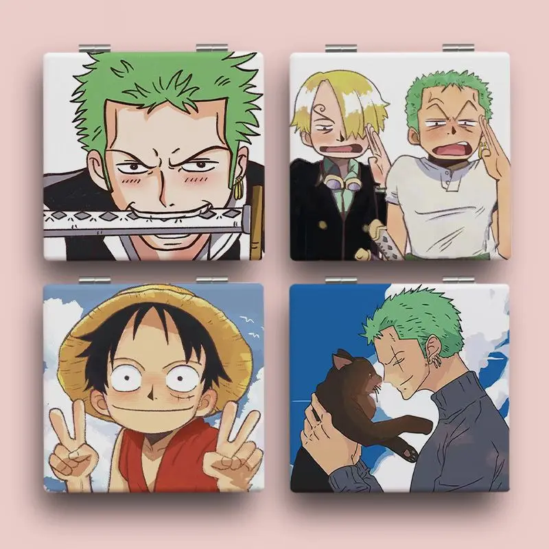 Kawaii One Piece anime peripheral Luffy Zoro portable small mirror mini makeup mirror student handheld foldable makeup mirror