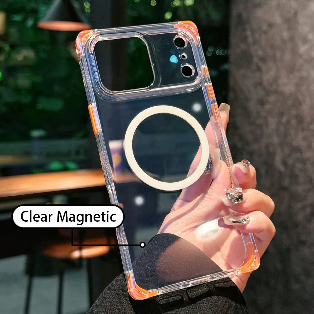 Kreatywne, kwadratowe etui z magnetycznym systemem bezprzewodowego ładowania do iPhone'a 18, 17 Pro Max, 16, 15 Pro, w pastelowych kolorach, przezroczyste, wykonane z twardego poliwęglanu. — zdjęcie produktu 3