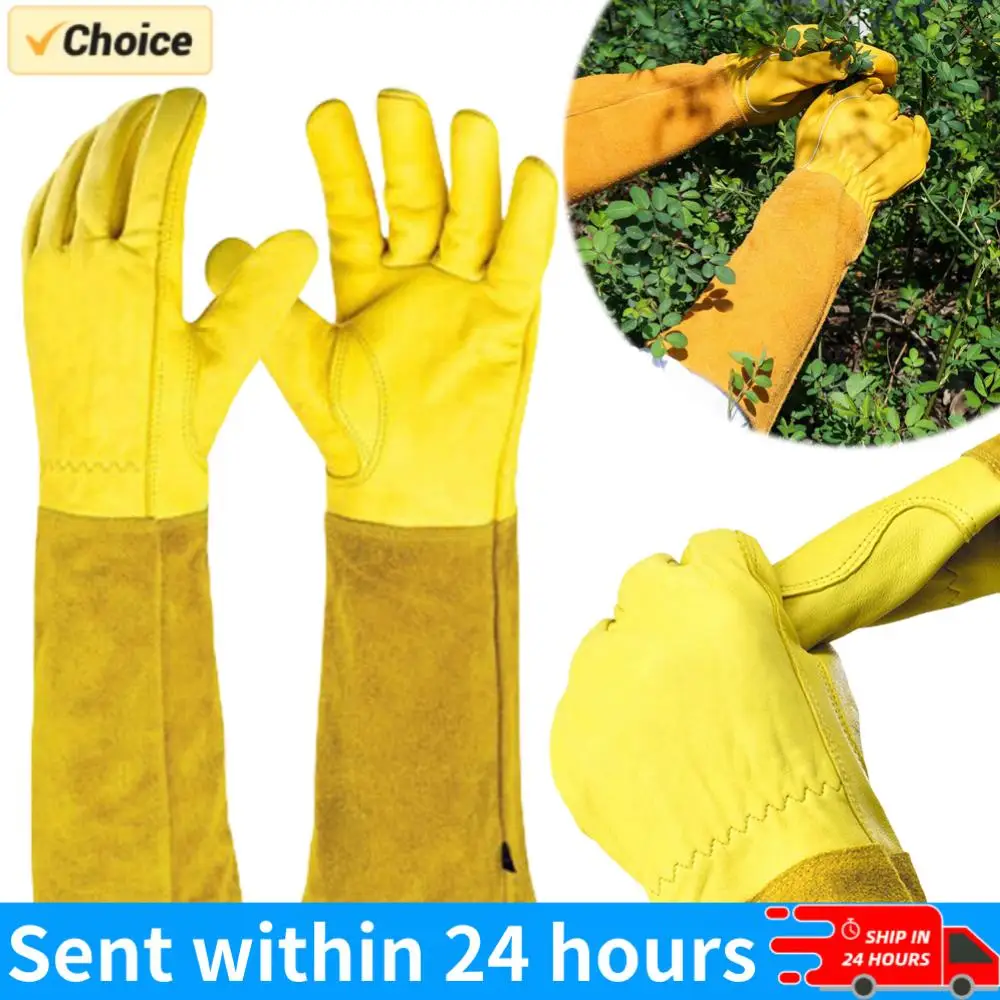 

Пара длинных перчаток для обрезки роз с защитой от шипов и кожаной защитой предплечий, рабочие садовые перчатки, лучший подарок для садовода