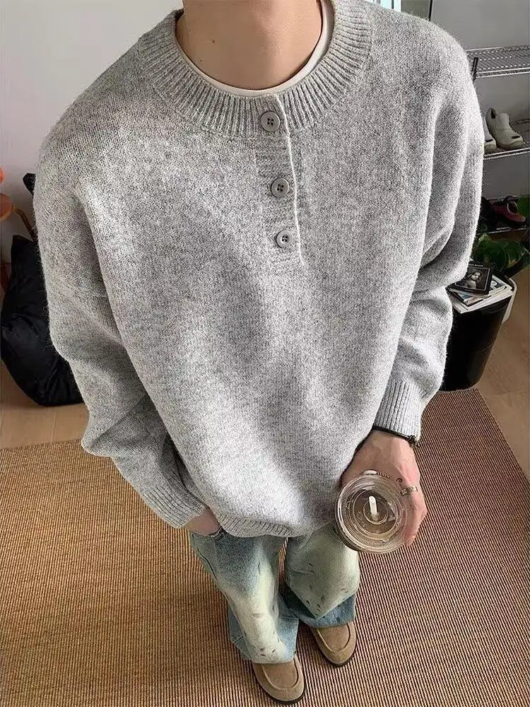 

ay Henry Collar American High Street Knitwear Men's Sle Autumn Winter New Arrival Lazy Sle Inner Wear Base Layer Knitte...