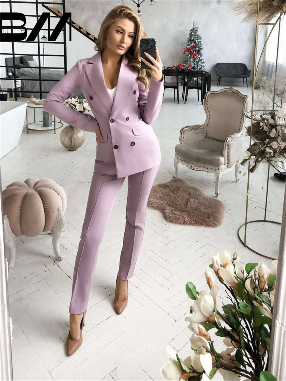 

BRLMALL-Women's Formal Pant Suits, Office Suit, Business Suits, Wedding Guest, Spring, Summer, 2 Piece, 2024