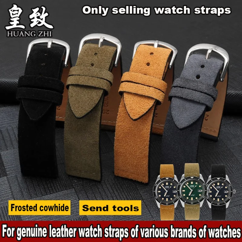 Vintage Cowhide Watch band For Citizen nomos Mido Timex DW Oris Seiko Frosted suede leather Watch Strap Men bracelet 18mm 20mm