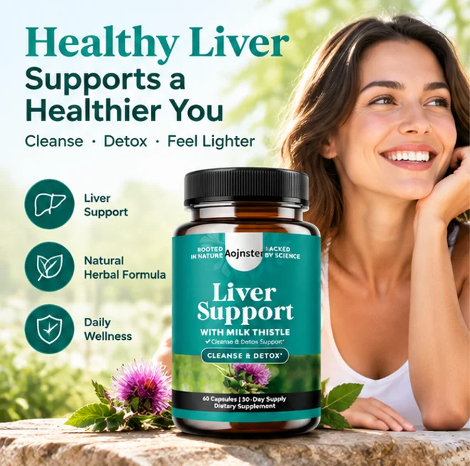 Milk Thistle Liver Support Capsules, Herbal Complex Formula, Daily Body Cleansing Nutritional Care,60 Count Capsules
