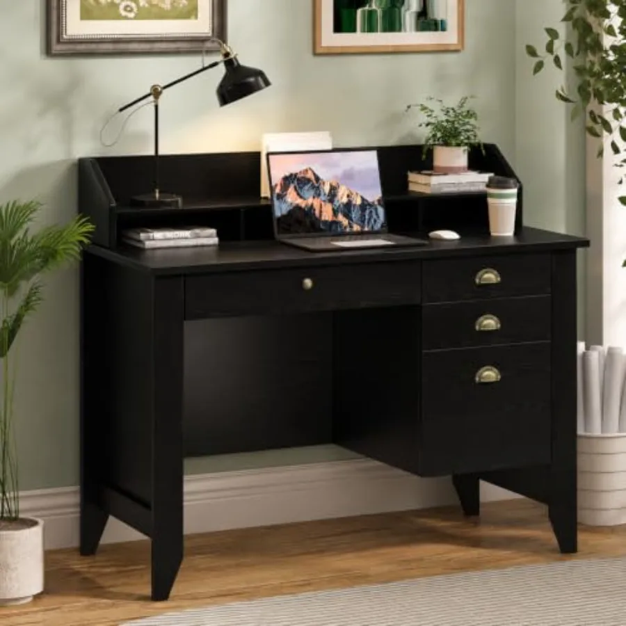 47 Inch Small Desk with Drawers for Home Office, Engineered Wood in White, Space-Saving Design with File Drawer and Cable Manag
