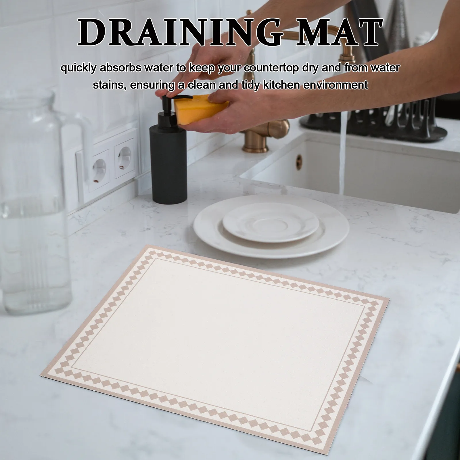 

2Pcs Kitchen Countertop Mat Absorbent Dish Drying Mat Heat Resistant Non-Slip Quick Drying Board for Tableware Coffee Machine