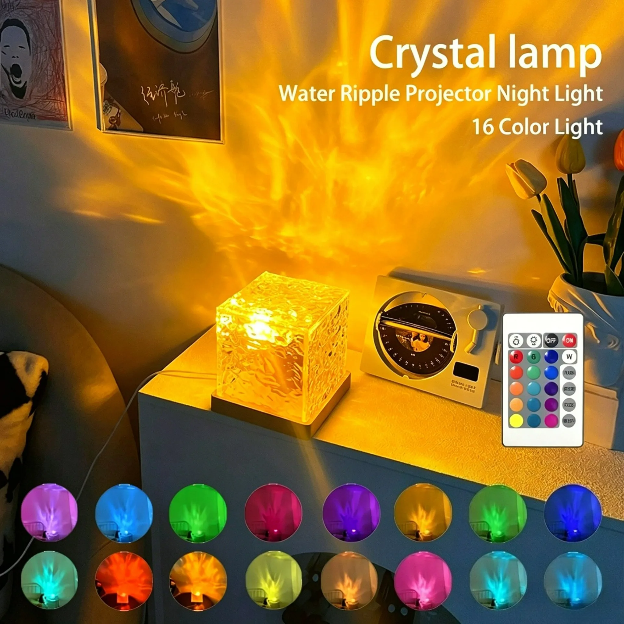 RGB 16 Colors Night Light Remote Ocean Wave Projection Lamp Aurora Projector Lights Home Decor Rechargeable Table Nightlight
