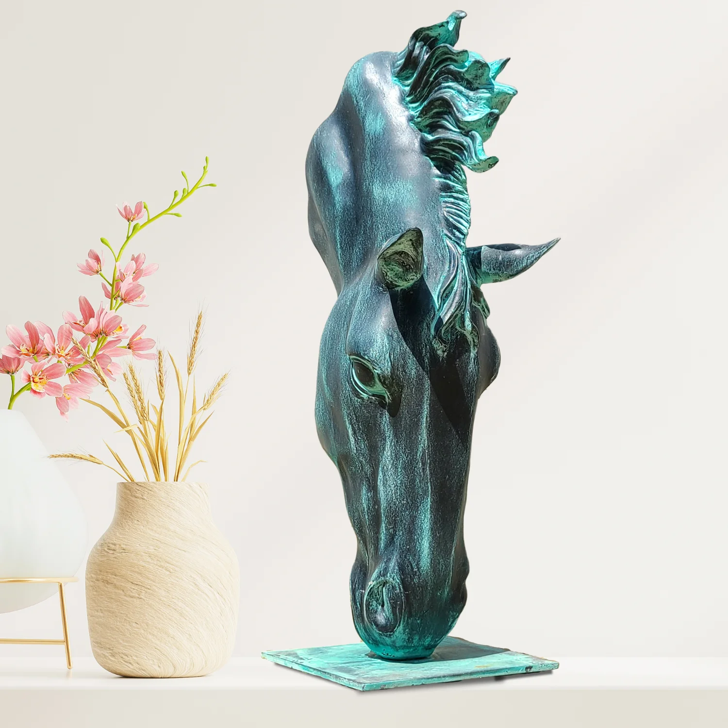 20inch Bronze Horse Head Statue Antique Bronze Horse Head Sculpture Real Bronze Casting Horse Bust Statues For Home Darden Decor