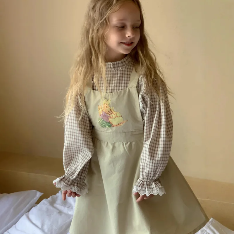 

Girls' Autumn Outfit Set Stylish Children's Cartoon Casual Strap Dress Baby Girl Long Sleeve Shirt Two-Piece Set