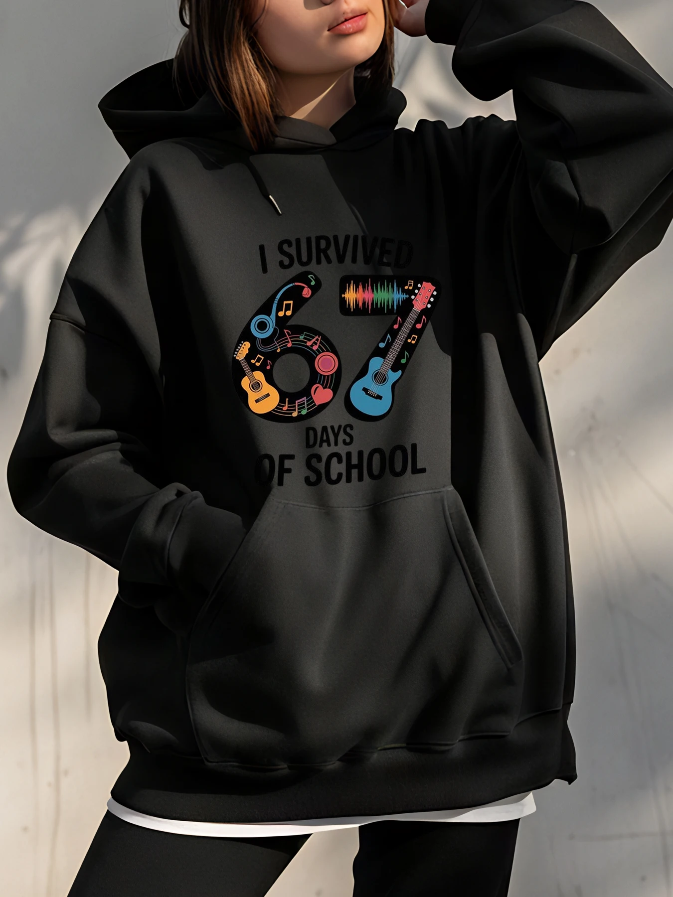 

Толстовка с музыкальной тематикой и принтом гитары и нот для школьных выживших повседневная одежда для студентов и любителей музыки