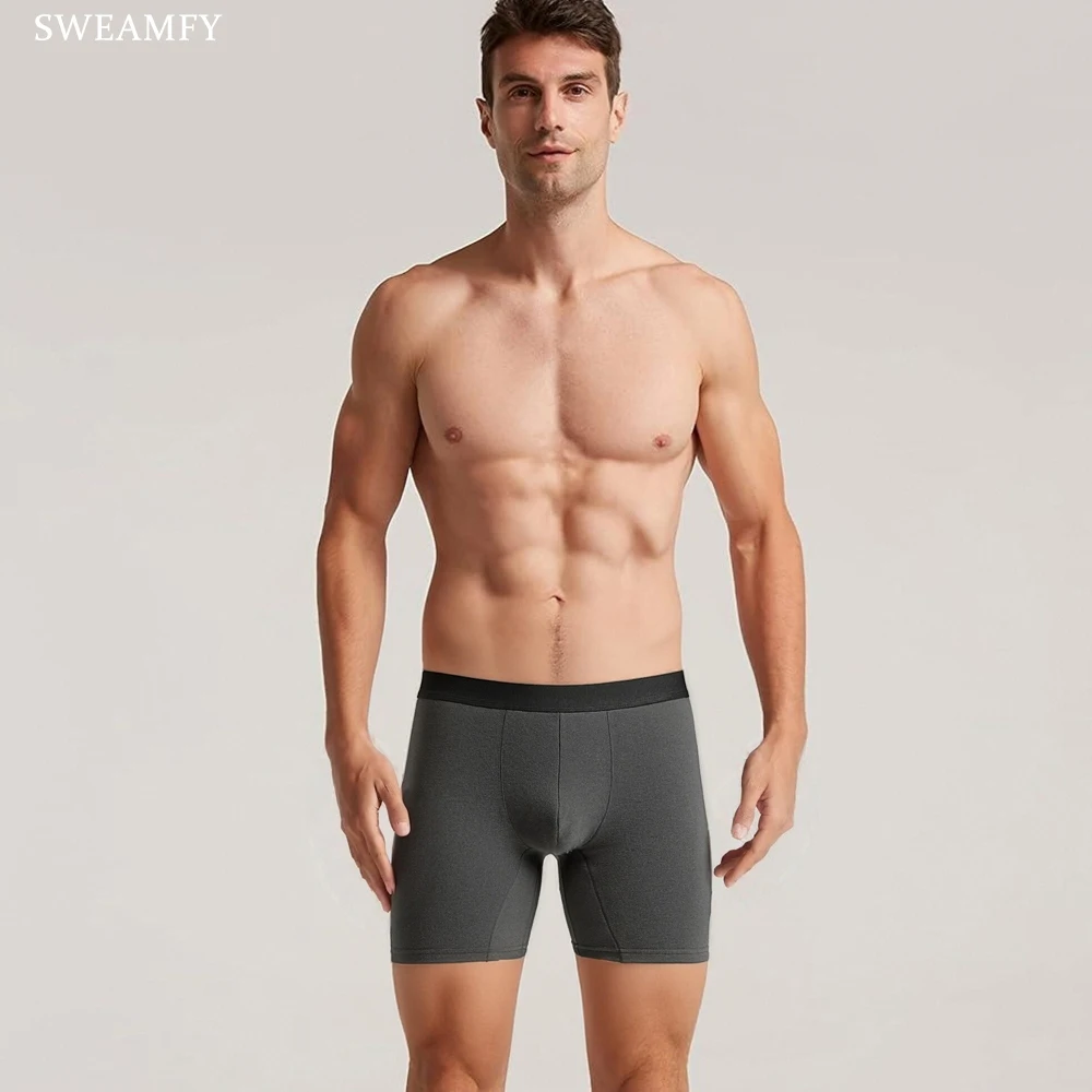 Men‘s Fleece Lined Thermal Boxer Briefs Winter Warm Underwear Breathable Stretch Elastic Waistband Soft Pants for Sports Home Gi