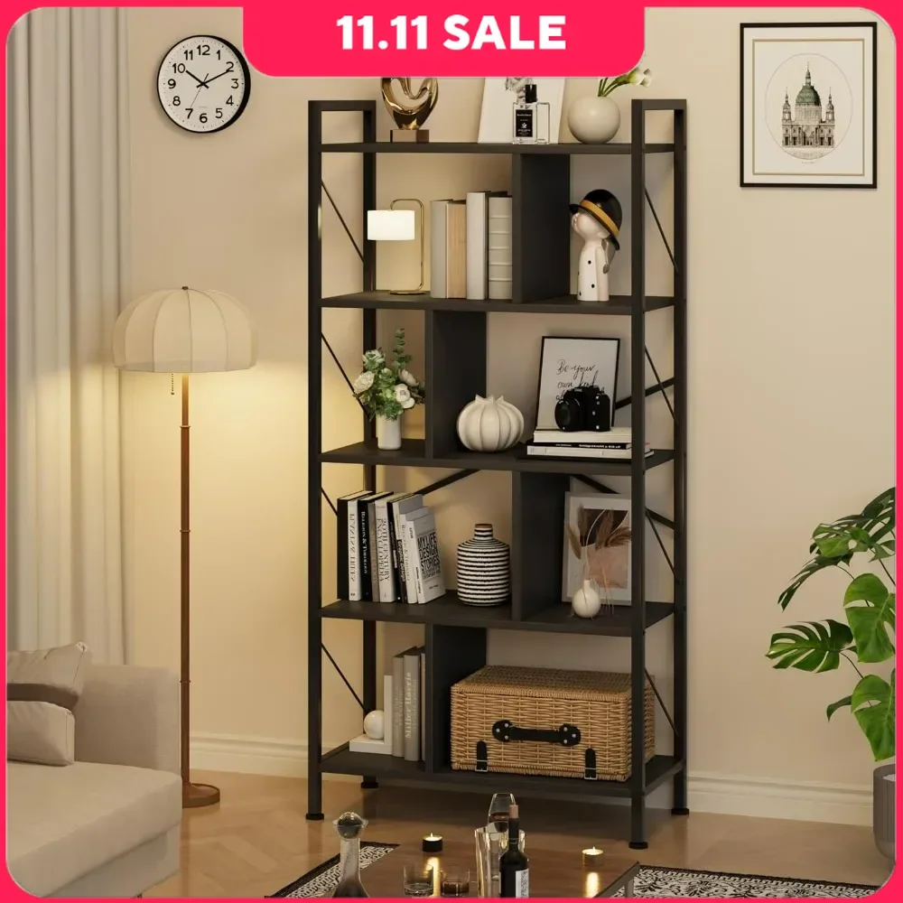 

5 Tier Bookshelf with Storage, 61 Inch Tall Industrial Book Shelf with Open Display Bookshelves, 5 Shelf Bookcases