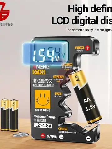 BT189 Digital Battery Tester LCD Display AA/AAA/9V/1.5V Button Cell Battery Capacity Check Detector Capacitance Diagnostic Tool