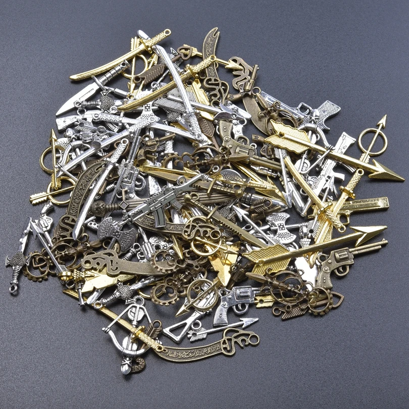 10/20/30pcs Vintage Metal Sword Axe Gun Charms For Jewelry Making Supplies Arrow Charm DIY Women/Men Pendant Earring Accessories