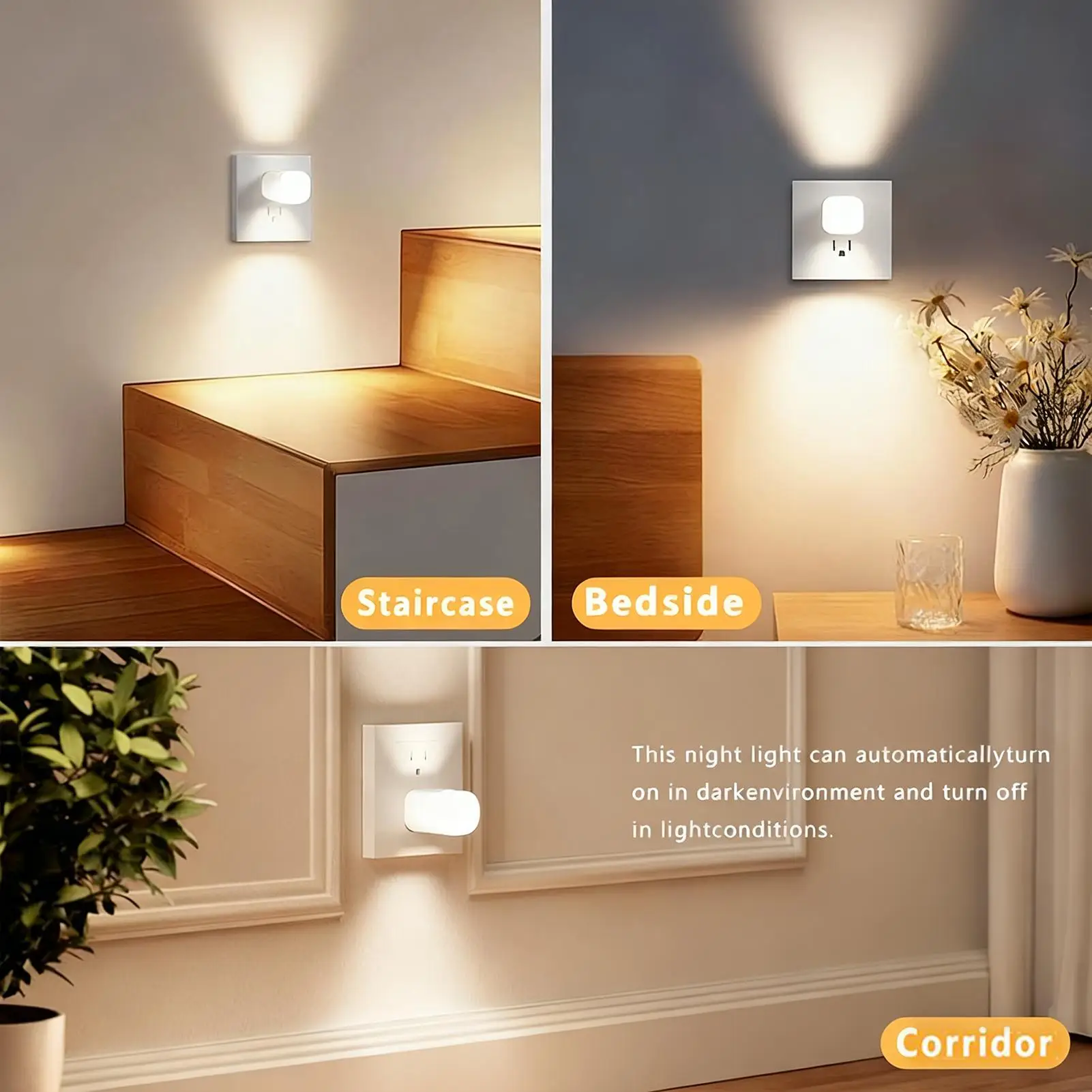 

Ночные светильники Plug Into Настенный светильник для комнаты Кухонные светильники с автоматическим датчиком заката и рассвета для спальни, дома, ванной комнаты, гостиной