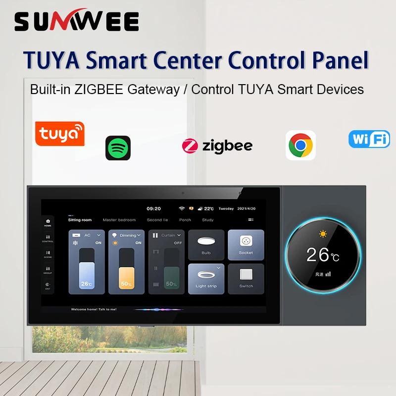 Smart Home Audio System in Wall Amplifier Built in ZIGBEE gateway TUYA Device Scene switch Central Control panel Bluetooth sound