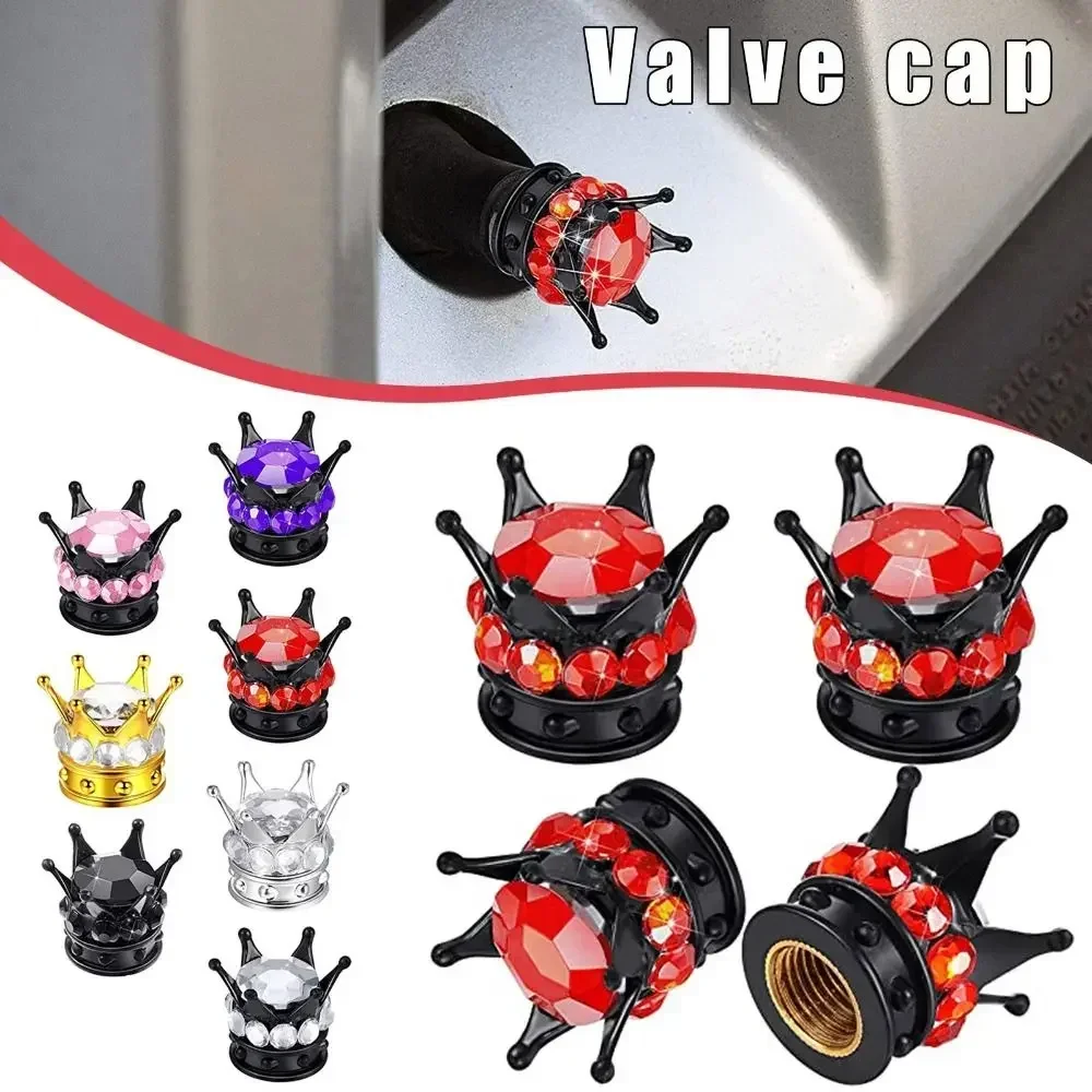 4Pcs Universal Crown Car Wheel Tire Valve Caps Tyre Rim Stem Covers Airdust Waterproof for Car Motorcycle Car Accessories