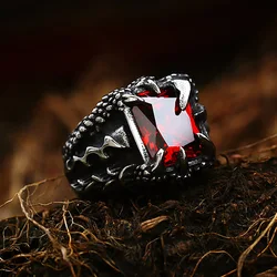 Punk Vintage Vikings Dragon Claw Ring 316L Stainless Steel Black Skull Claw Crystal Rings For Men Women Party Jewelry Wholesale