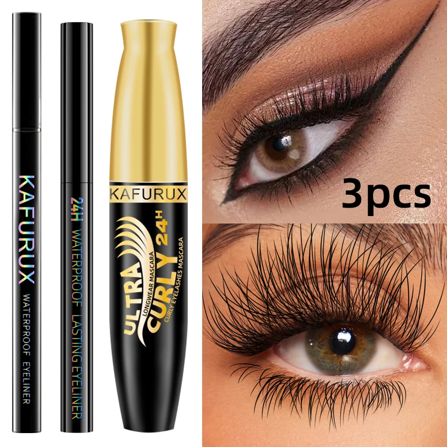 3 個ブラックアイライナーペンシル + マスカラ + リキッドアイライナーペンセット防水汚れ防止大胆なアイメイクギフトナチュラルアイライナー