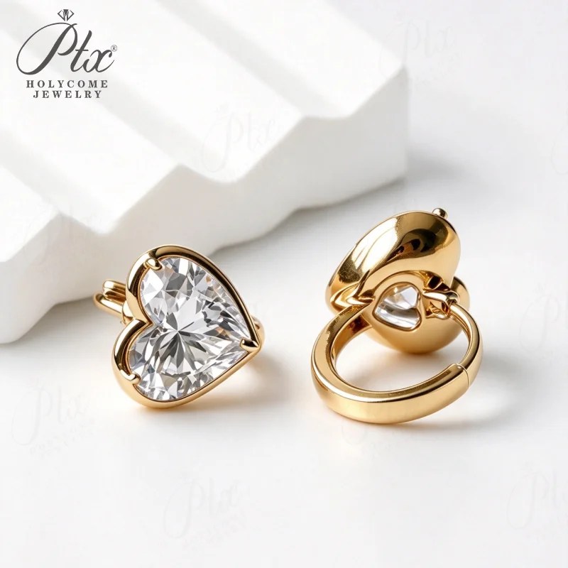 Ohrringe mit im Labor gezüchteten Diamanten, 2 Karat, DEF, VS, Herzschliff, 10K/14K/18K Gold, Hochzeitsjubiläumsgeschenk, Süße Charms, Holycome Schmuck – Detail 2