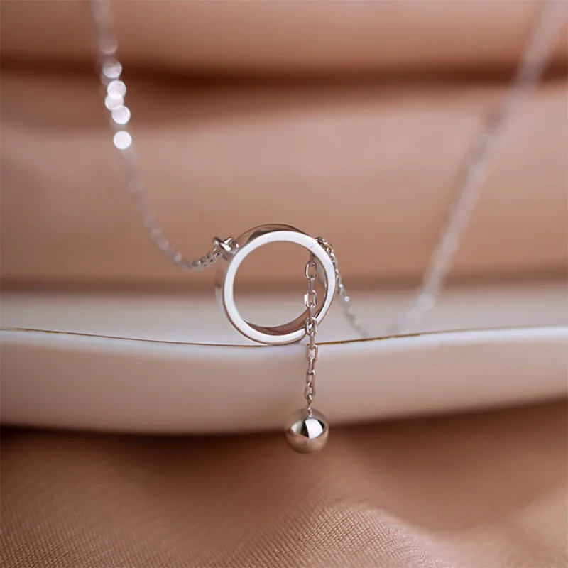 New Silver Color Geometric Beads Circle Pendants Necklaces for Women Aesthetic Tassel Clavicle Chain Choker Fashion Jewelry Gift