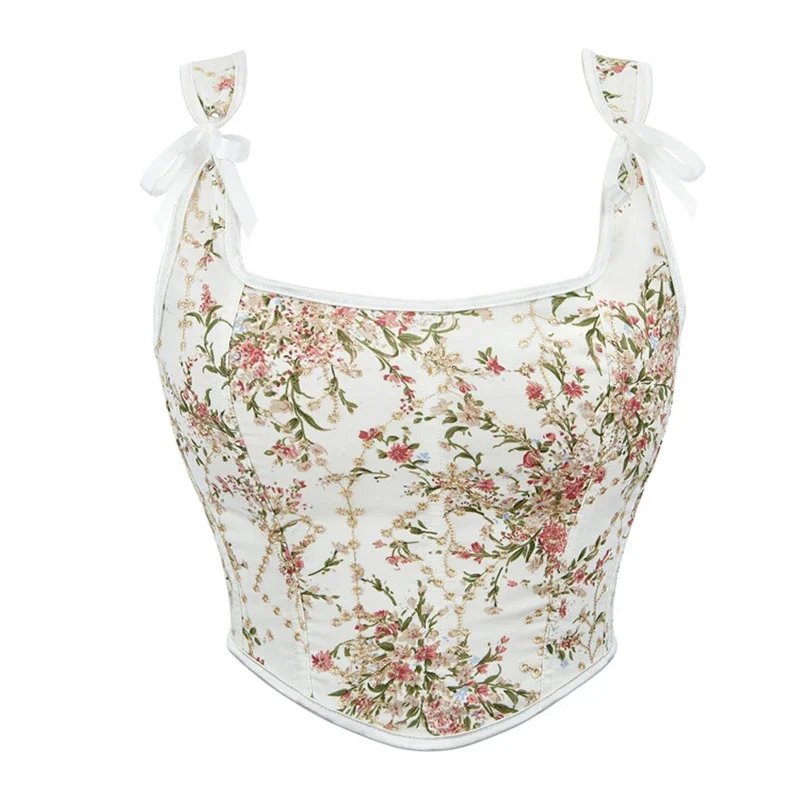 

Винтажный женский корсет на бретелях, укороченный бюстье, жилет, сексуальные корсеты с цветочным принтом, нижнее белье, готический корсет для коррекции фигуры