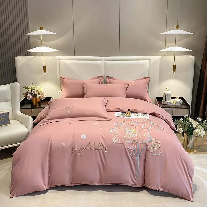 

New Class a High Precision Cotton Brushed Embroidery Four-Piece Set Pure Cotton Bed Sheet Duvet Cover